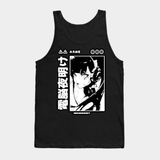 Vaporwave Cyberpunk Japanese Manga Girl Black and White Tank Top